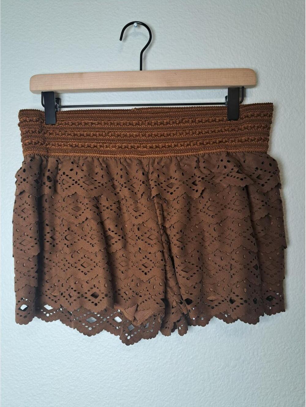 Jolt Eyelet Shorts Cotton Elastic Waistband Brown XL